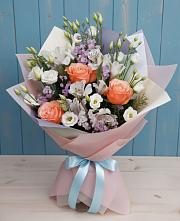 Букет Утренняя свежесть #REPLACE_PRED# Микуни Букет цветов из:  Лизиантусы, Розы, Альстромерии и Гипсофила #REPLACE_PRED# Микуни