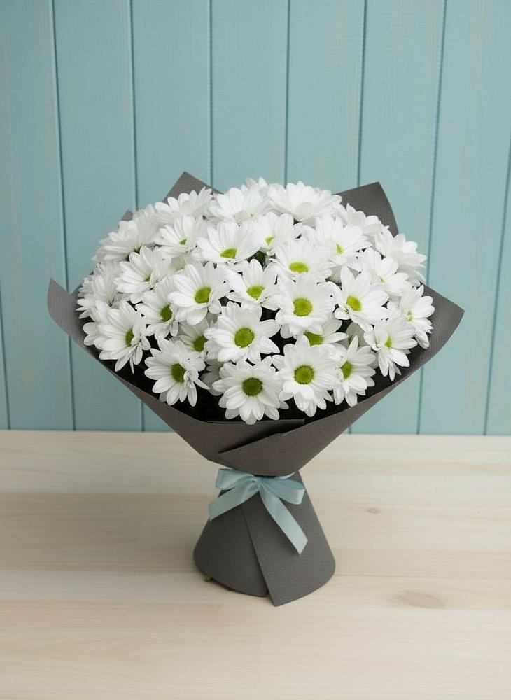 Букет белые хризантемы в Микуни Букет цветов из: Хризантемы в Микуни